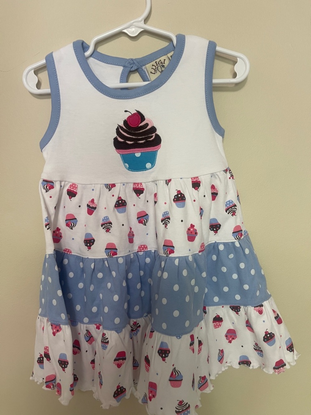 Boutique Cupcake Tiered Sundress in White and Light Blue - Luigi Kids